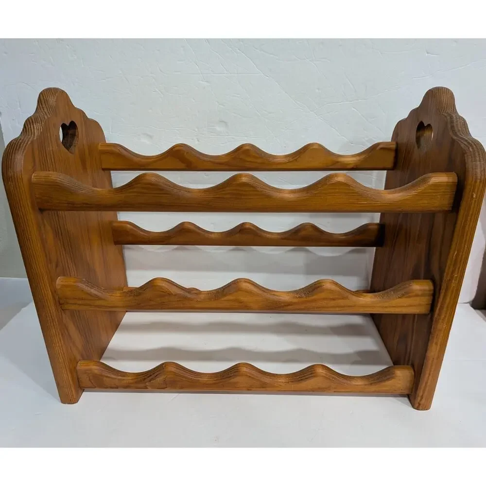 Vintage Solid Pine Wood Wine Rack 12 Bottle Heart Cutout Farmhouse Cottagecore